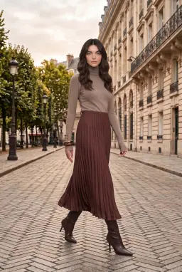 Brauner Satin Plisseerock Midi