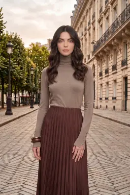 Brauner Satin Plisseerock Midi