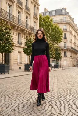 Burgundarote Satin Plissierte Midirock