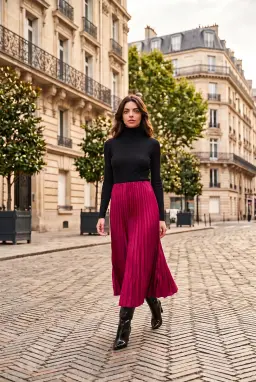 Burgundarote Satin Plissierte Midirock