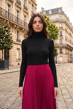 Burgundarote Satin Plissierte Midirock