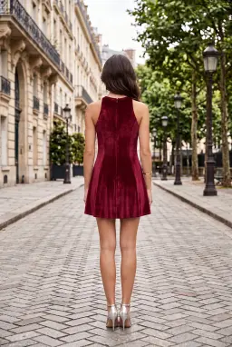 فستان مخمل قصير بدون أكمام فوشيا
