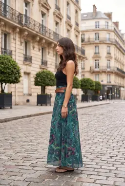 Πράσινη Ψηλόμεση Μάξι Φούστα Λαχούρι σε Boho Στιλ