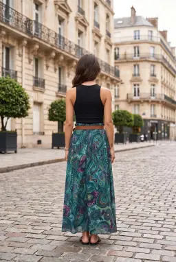 Πράσινη Ψηλόμεση Μάξι Φούστα Λαχούρι σε Boho Στιλ