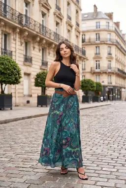Πράσινη Ψηλόμεση Μάξι Φούστα Λαχούρι σε Boho Στιλ