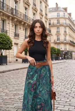 Πράσινη Ψηλόμεση Μάξι Φούστα Λαχούρι σε Boho Στιλ