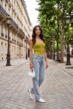 Haut Tube Bustier Tricoté Côtelé Sans Bretelles Vert