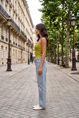 Haut Tube Bustier Tricoté Côtelé Sans Bretelles Vert
