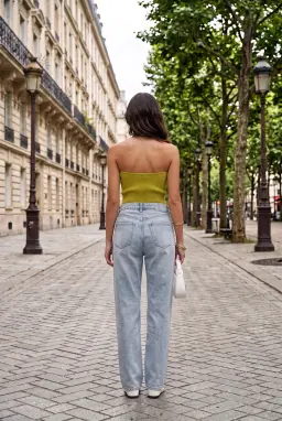 Haut Tube Bustier Tricoté Côtelé Sans Bretelles Vert