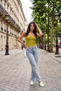 Haut Tube Bustier Tricoté Côtelé Sans Bretelles Vert
