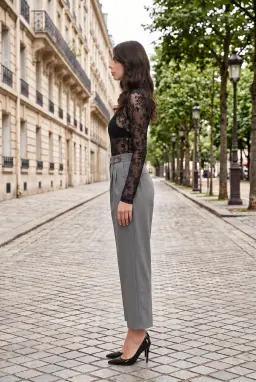 Grijze Hoge Taille Pantalon