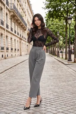Grijze Hoge Taille Pantalon