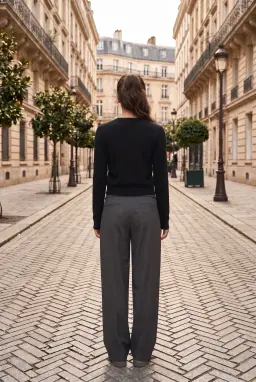 Pantalon Large Gris à Taille Rabattue