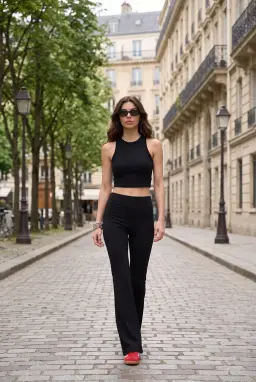 Crop Top mit Stehkragen Viskose-Mischung Ärmellos — Schwarz