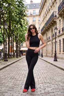 Crop Top mit Stehkragen Viskose-Mischung Ärmellos — Schwarz