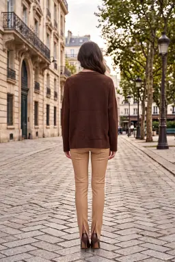 Högtoppade Konstläder Tights med Slits Kamel