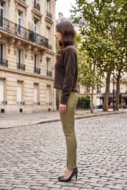 High Waist Faux Leather Pants Khaki Split Hem