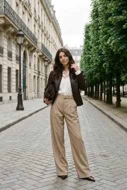 Hoge Taille Geplooide Wijde Broek Taupe