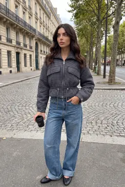 Chaqueta Corta Estampada con Cremallera