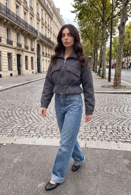 Chaqueta Corta Estampada con Cremallera