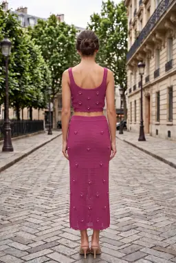 Conjunto de Top Corto y Falda de Punto Ciruela