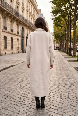 Oversize Long Button-Up Coat with Pockets in Stone