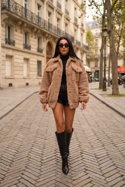 Oversize Bej Peluş Ceket