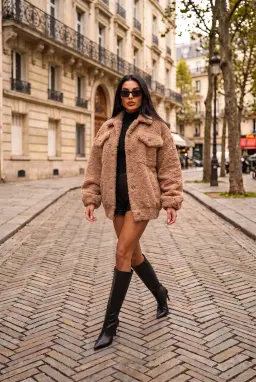 Oversize Bej Peluş Ceket