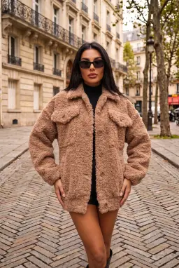 Oversize Bej Peluş Ceket