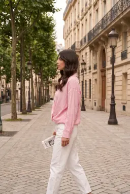Camisa de Modal Rosa con Bajo Fruncido — Rosa
