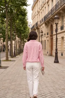 Camisa de Modal Rosa con Bajo Fruncido — Rosa