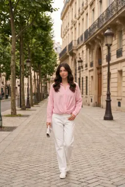 Camisa de Modal Rosa con Bajo Fruncido — Rosa