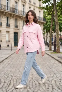 Rosa strukturierte Hemd mit Taschen