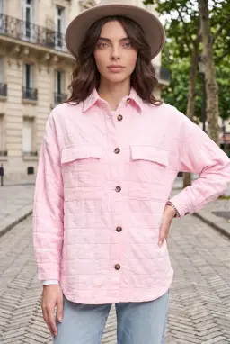 Rosa strukturierte Hemd mit Taschen