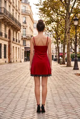 Abito Mini in Velluto Rosso con Bordo in Pizzo