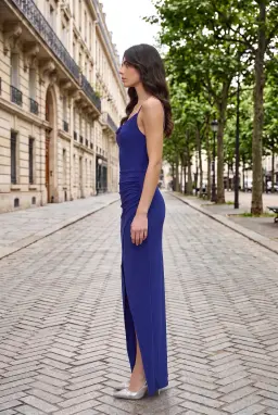 Königsblaues Maxi-Klammerkleid mit Schlitz