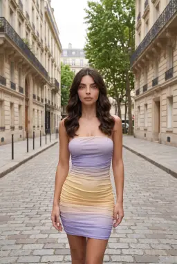 Vestido Mini De Tul Sin Tirantes Fruncido Multicolor