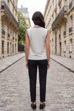 Striped Knit Vest Grey Sleeveless Button Top