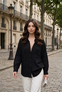 Gestreept Oversize Modal Shirt Zwart — Zwart