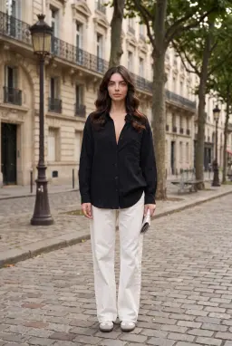 Gestreept Oversize Modal Shirt Zwart — Zwart