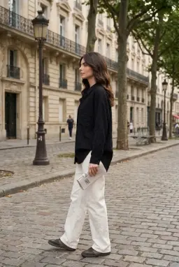 Gestreept Oversize Modal Shirt Zwart — Zwart