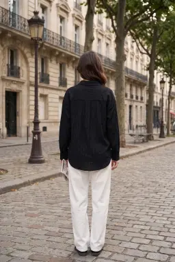 Gestreept Oversize Modal Shirt Zwart — Zwart