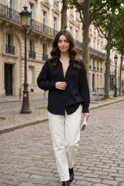 Gestreept Oversize Modal Shirt Zwart — Zwart