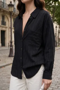 Gestreept Oversize Modal Shirt Zwart — Zwart