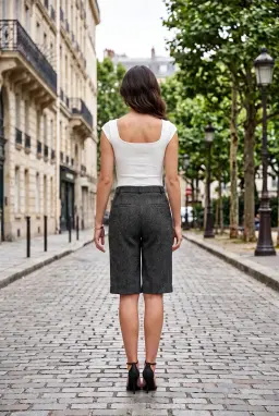 Quần Đọc Bermuda Tweed Đen Cạp Cao May Đo
