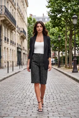 Quần Đọc Bermuda Tweed Đen Cạp Cao May Đo