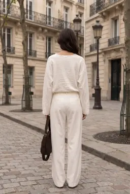 Suéter de Malha Branca com Decote em V e Detalhe de Renda — Branco