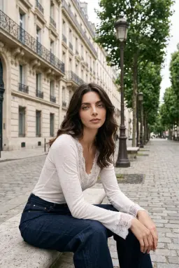 Weiße Langarm-Bluse mit V-Ausschnitt und Spitzendetails