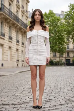 Abito Mini Bianco Arricciato Spalle Scoperte