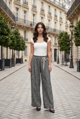 Pantalón Ancho de Tweed Corte Relaxed Crudo